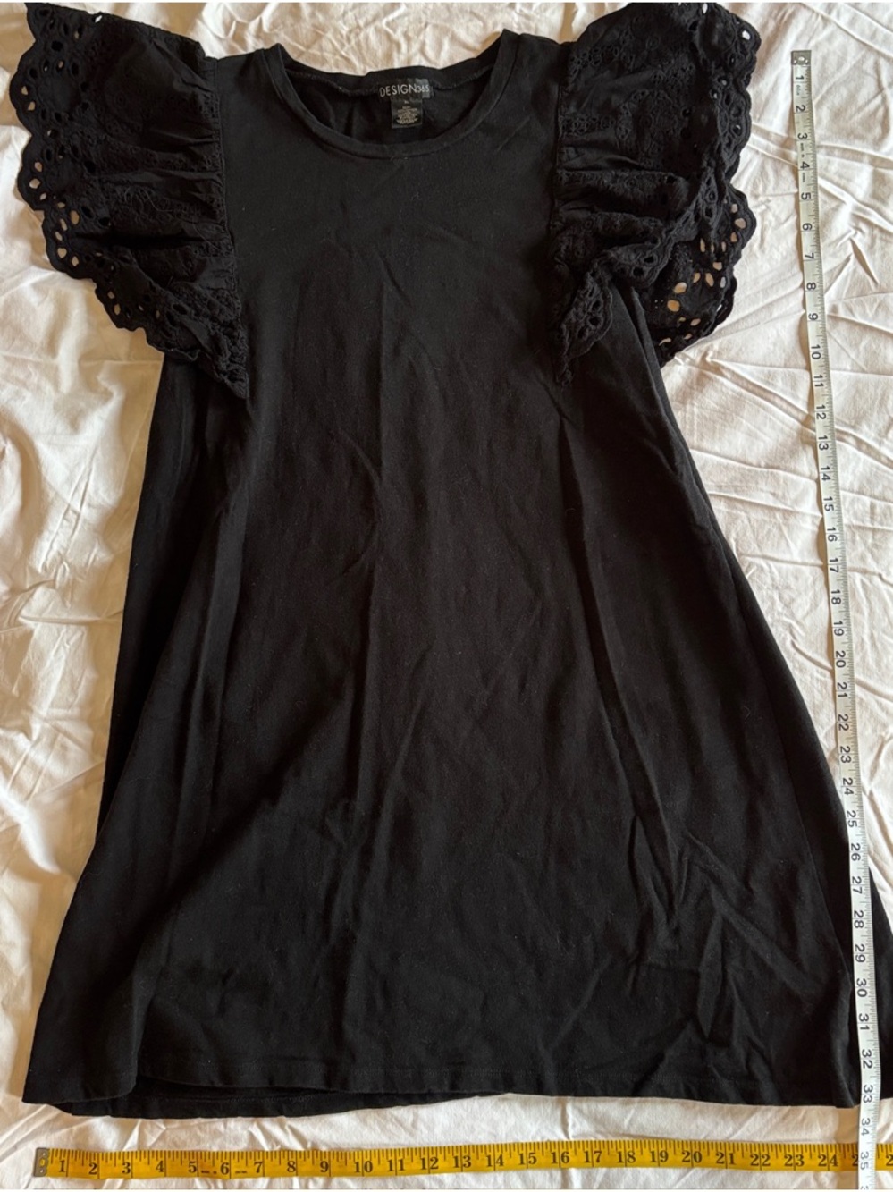 DESIGNERS Black Midi Dress with Eyelet Flutter Sleeves
